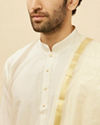 Manyavar Men Warm White Zari Bordered Traditional South Indian Pancha Set
