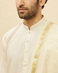 Manyavar Men Warm White Zari Bordered Traditional South Indian Pancha Set