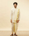 alt message - Manyavar Men Ivory White Zari Bordered Traditional South Indian Pancha Set image number 2