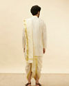 alt message - Manyavar Men Ivory White Zari Bordered Traditional South Indian Pancha Set image number 5