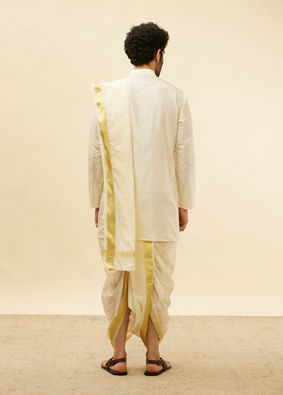 Ivory White Zari Bordered Traditional South Indian Dhoti Set image number 4