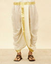 alt message - Manyavar Men Ivory White Zari Bordered Traditional South Indian Pancha Set image number 4