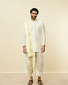 Manyavar Men Warm White Zari Bordered Traditional South Indian Dhoti Set