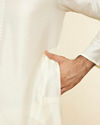 Manyavar Men Warm White Zari Bordered Traditional South Indian Dhoti Set