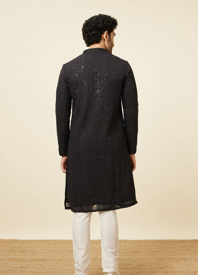 Manyavar Men Black Chikankari Kurta Set with Sequin Embroidery