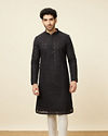 Manyavar Men Black Chikankari Kurta Set with Sequin Embroidery