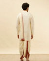 alt message - Manyavar Men Bright Cream Contrast Bordered Traditional South Indian Pancha Set image number 5