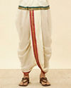 alt message - Manyavar Men Bright Cream Contrast Bordered Traditional South Indian Pancha Set image number 4