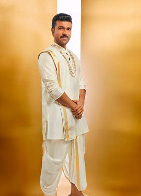 Ivory White Traditional South Indian Kurta Dhoti Set image number 0