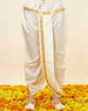 alt message - Manyavar Men Ivory White Traditional South Indian Kurta Pancha Set image number 5