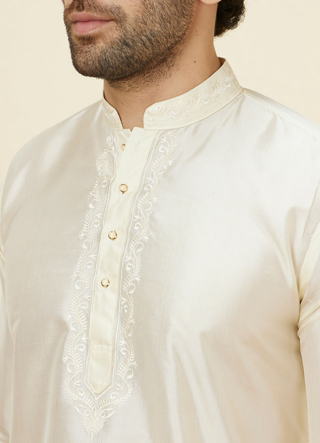 Manyavar Men Ivory White Traditional South Indian Kurta Pancha Set