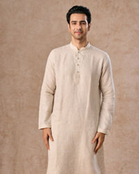 Manyavar Men Light Cream Linen Kurta