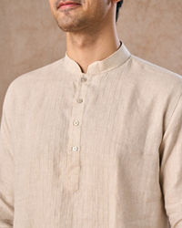 Manyavar Men Light Cream Linen Kurta