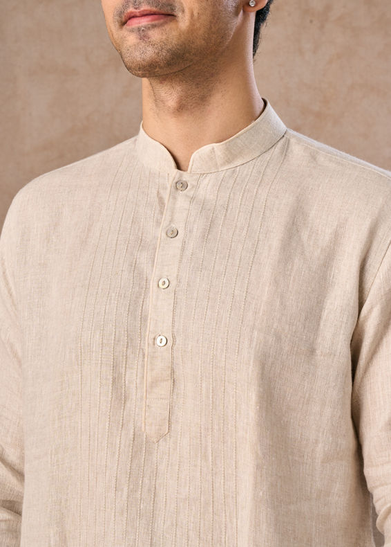Manyavar Men Light Cream Linen Kurta