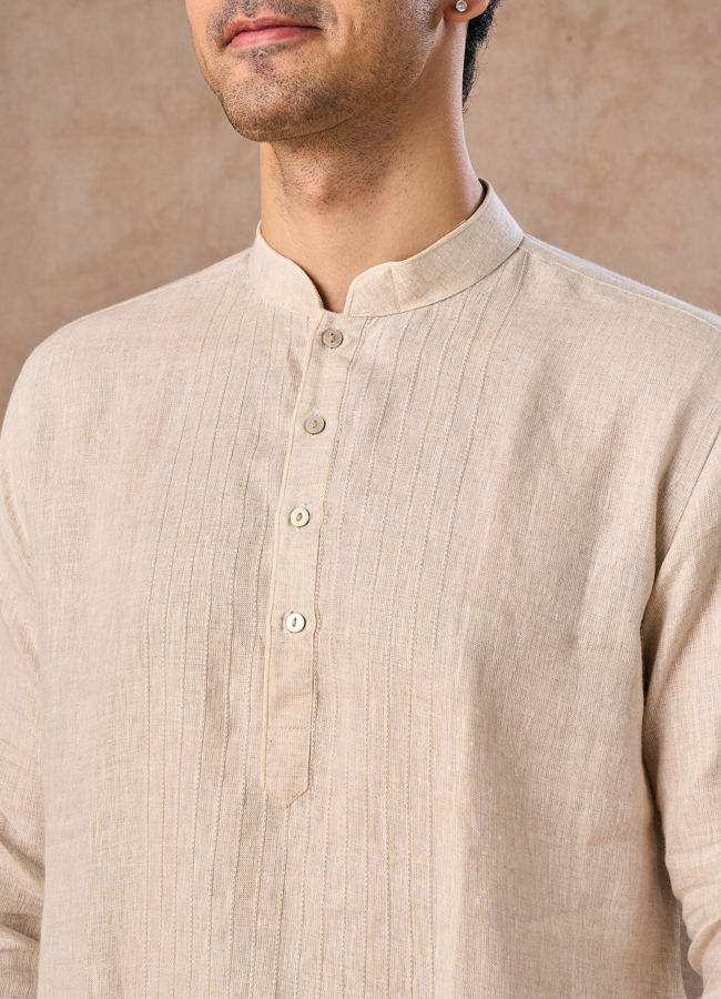 Manyavar Men Light Cream Linen Kurta