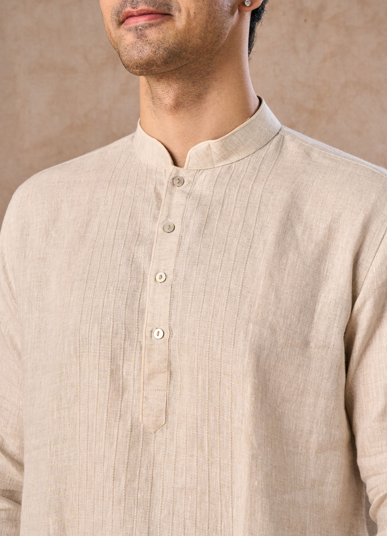 Manyavar Men Light Cream Linen Kurta