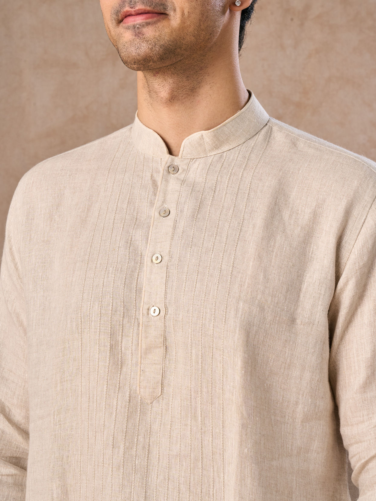 Manyavar Men Light Cream Linen Kurta