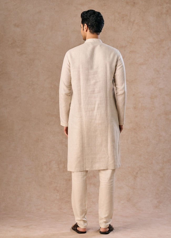 Manyavar Men Light Cream Linen Kurta