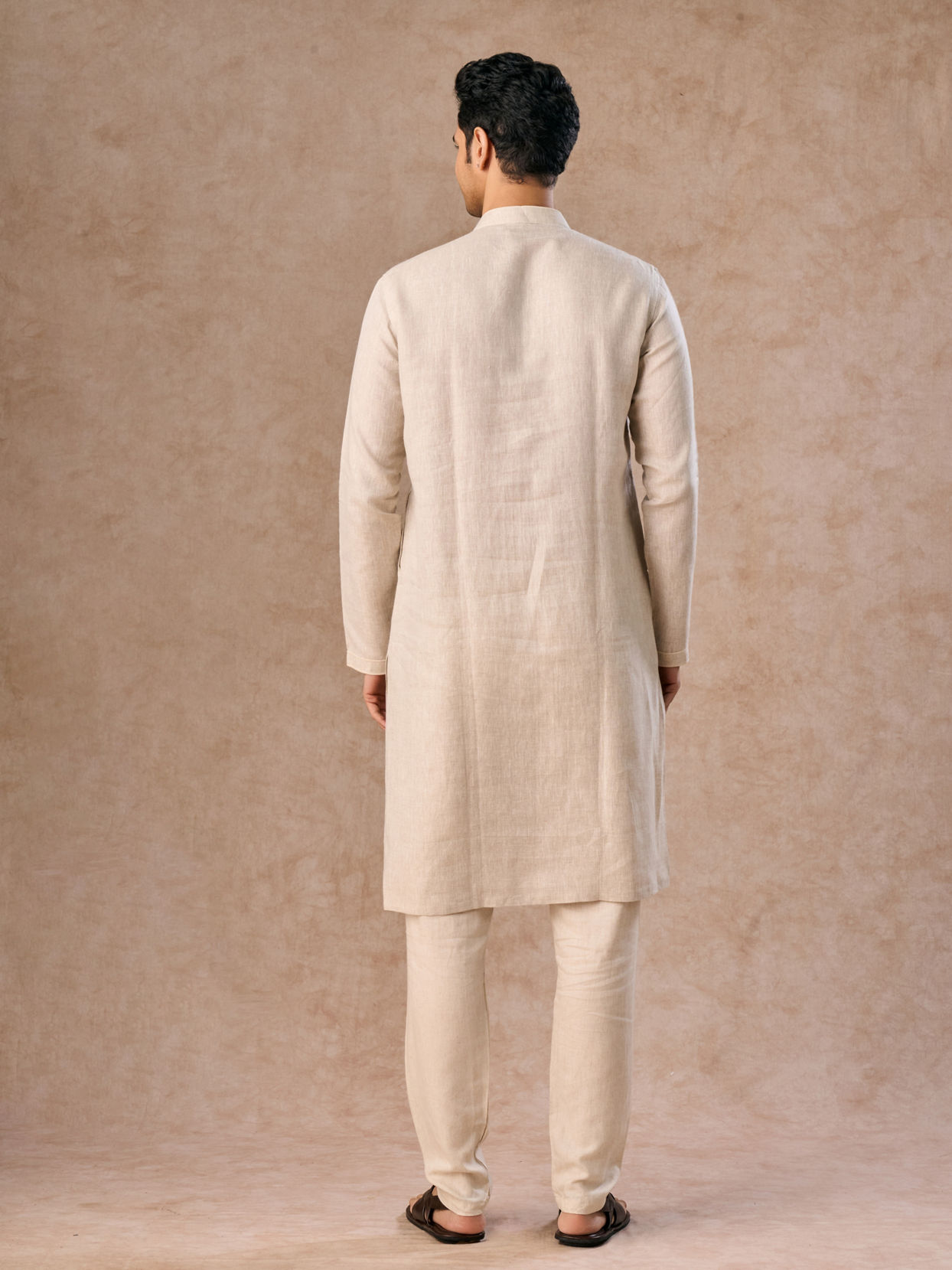 Manyavar Men Light Cream Linen Kurta