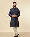 Manyavar Men Dark Blue Self Patterned Kurta