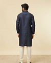 Manyavar Men Dark Blue Self Patterned Kurta