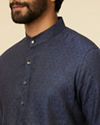 alt message - Manyavar Men Dark Blue Self Patterned Kurta image number 1