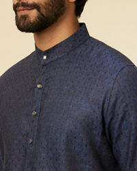 Manyavar Men Dark Blue Self Patterned Kurta