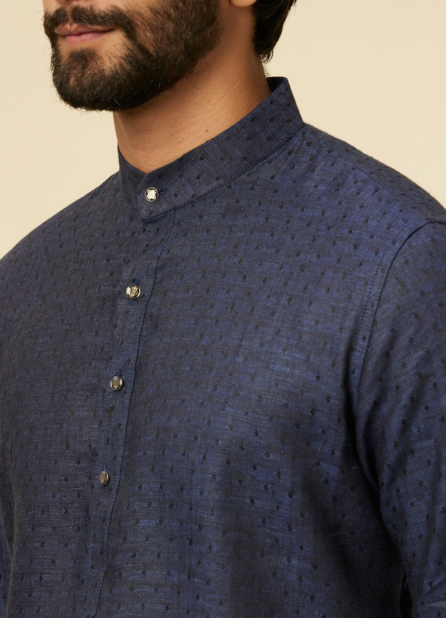 alt message - Manyavar Men Dark Blue Self Patterned Kurta image number 1