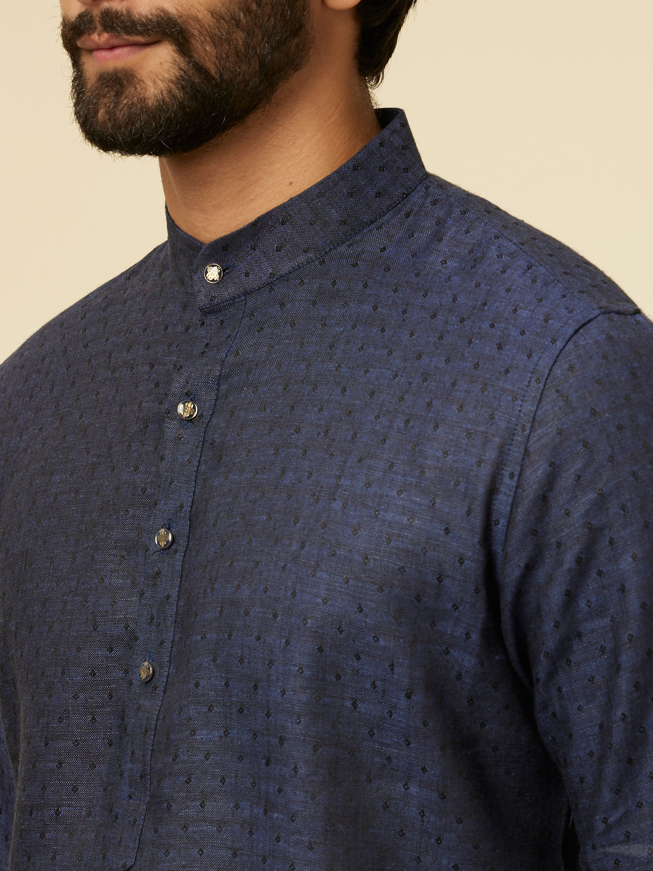 Manyavar Men Dark Blue Self Patterned Kurta