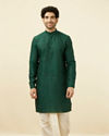 alt message - Manyavar Men Moss Green Self Patterned Kurta image number 2