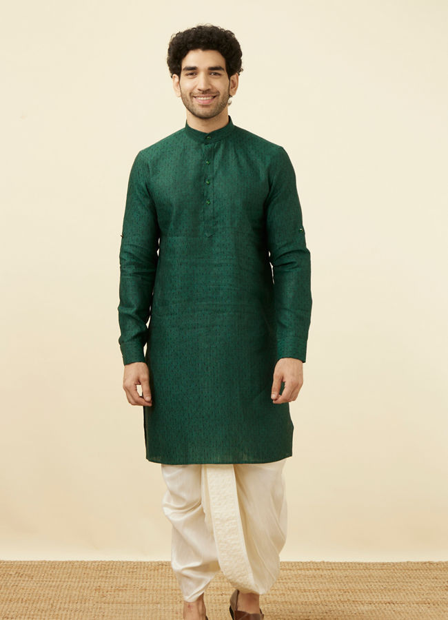 Manyavar Men Moss Green Self Patterned Kurta