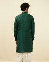 alt message - Manyavar Men Moss Green Self Patterned Kurta image number 4