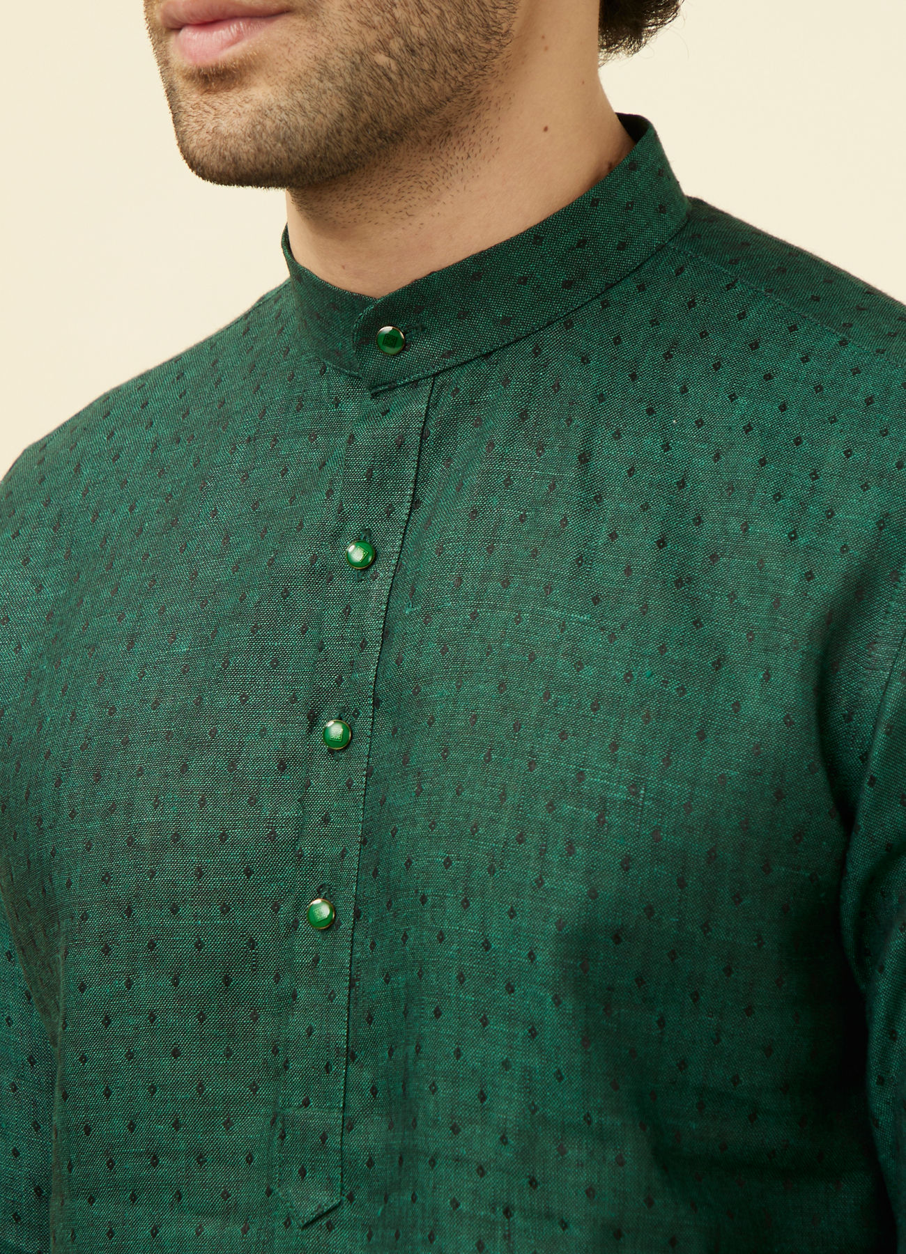 Manyavar Men Moss Green Self Patterned Kurta