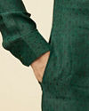 alt message - Manyavar Men Moss Green Self Patterned Kurta image number 3