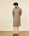 Manyavar Men Biscuit Beige Botanical Printed Kurta Set