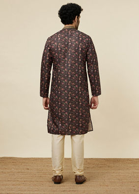 Champagne Black Botanical Printed Kurta Set image number 5