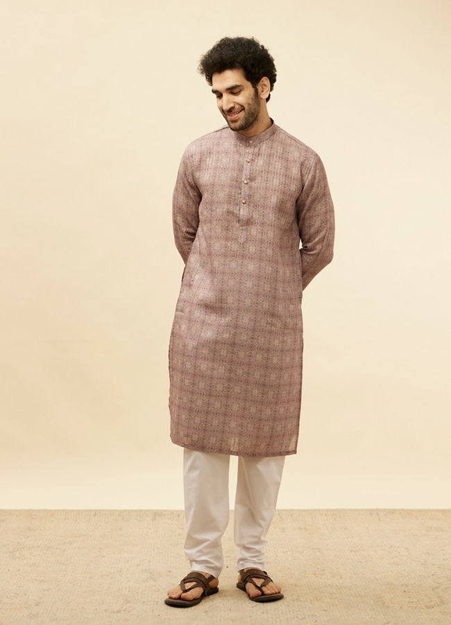 Manyavar Men Dusty Lavender Kaleidoscopic Printed Kurta Set