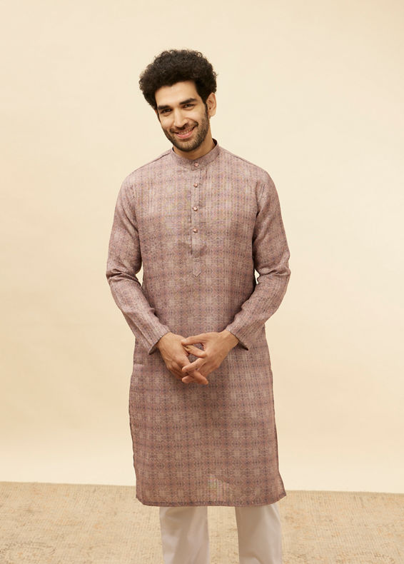 Manyavar Men Dusty Lavender Kaleidoscopic Printed Kurta Set