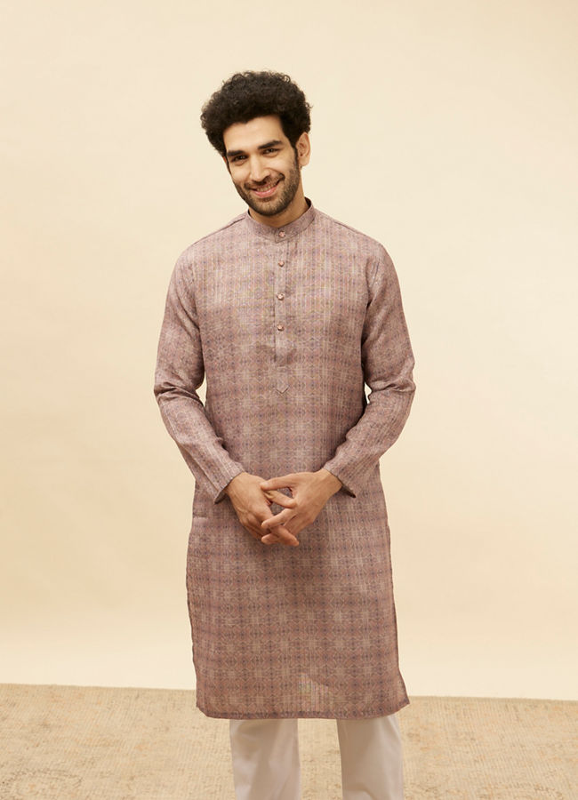 Manyavar Men Dusty Lavender Kaleidoscopic Printed Kurta Set