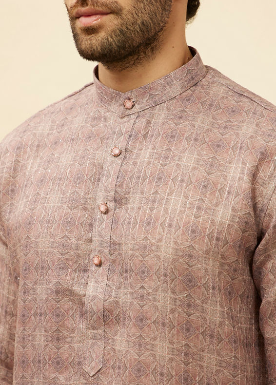 Manyavar Men Dusty Lavender Kaleidoscopic Printed Kurta Set