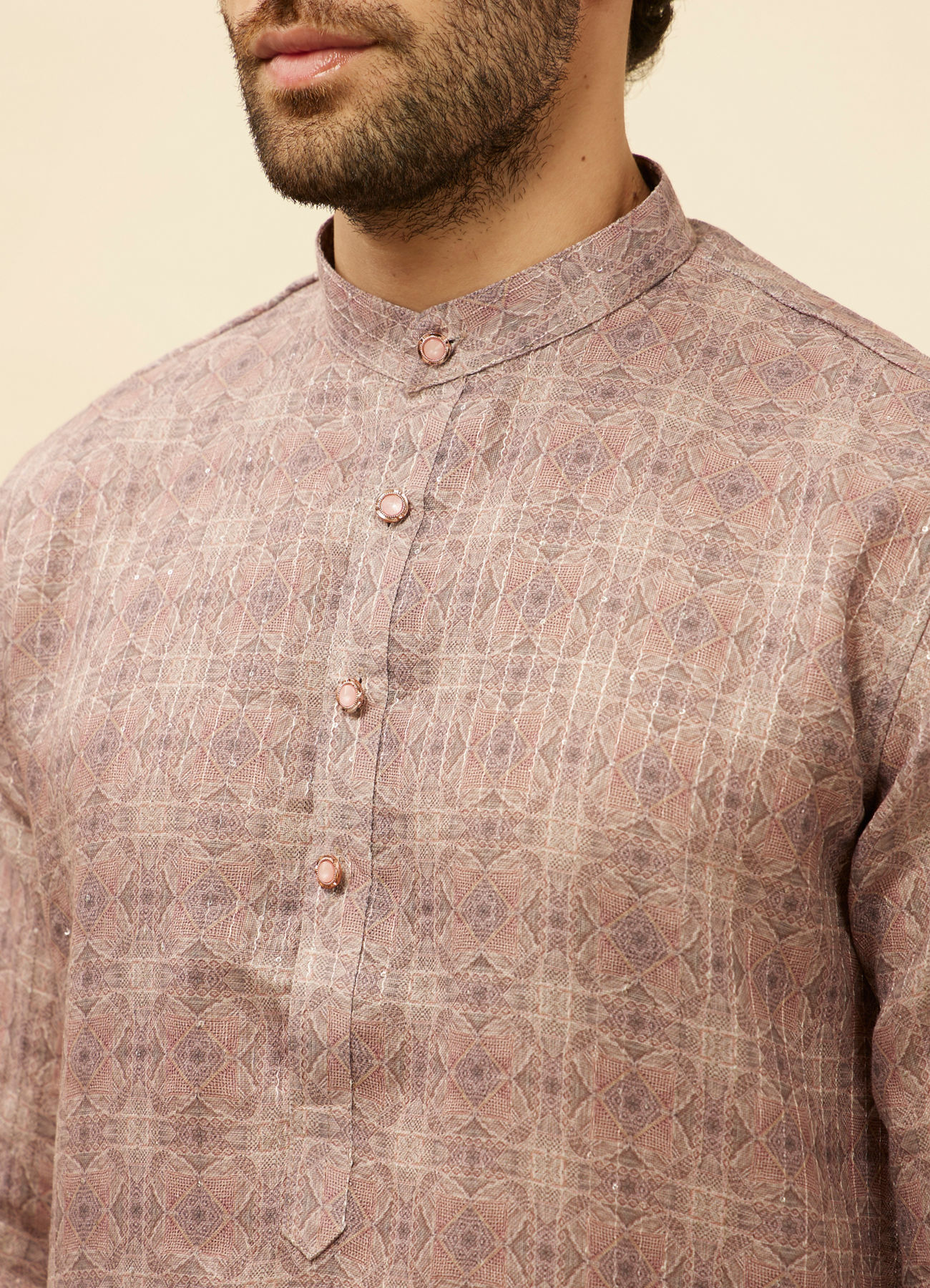 Manyavar Men Dusty Lavender Kaleidoscopic Printed Kurta Set