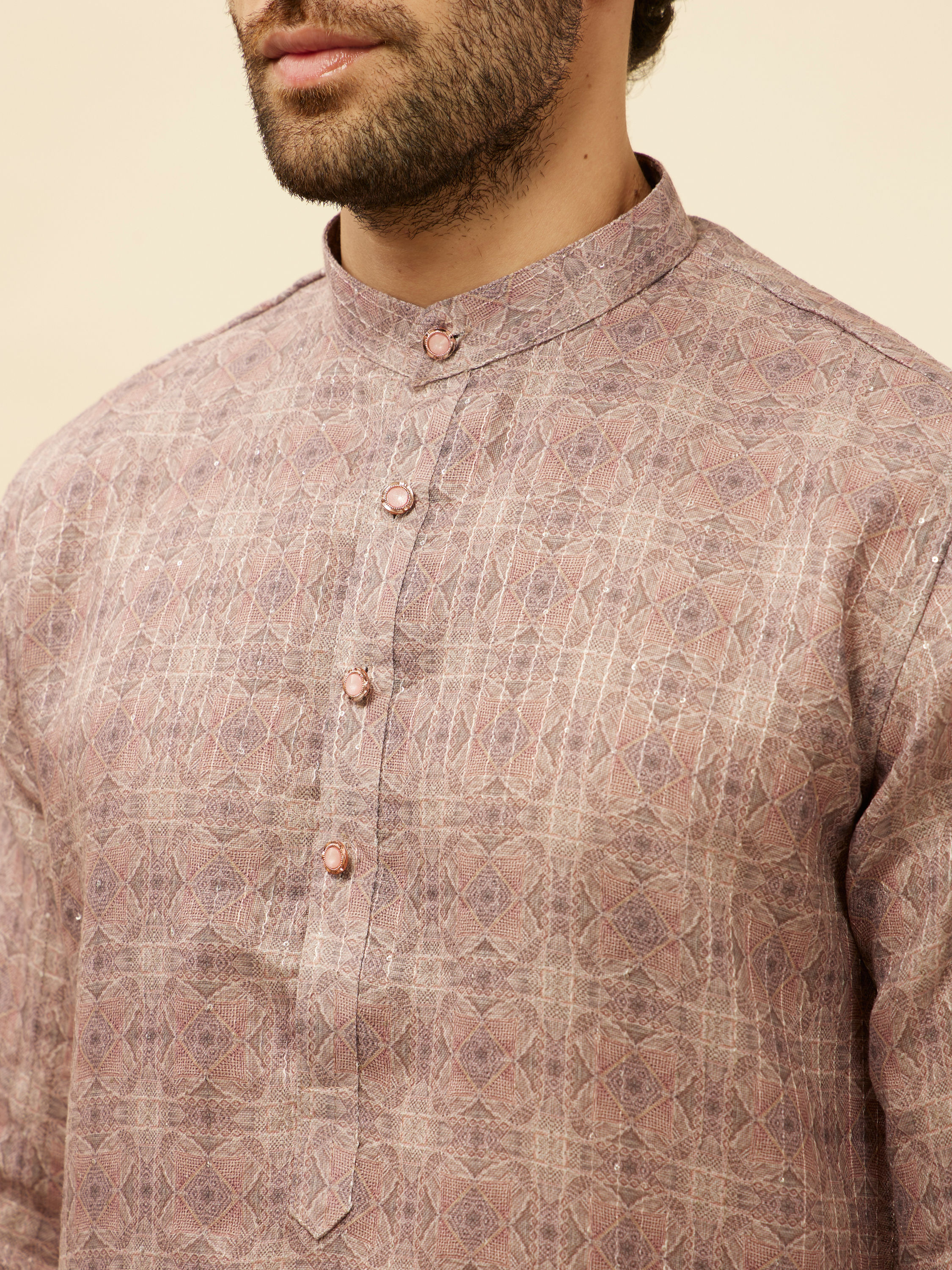 Manyavar Men Dusty Lavender Kaleidoscopic Printed Kurta Set