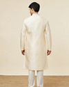 alt message - Manyavar Men Cream White Jaal Patterned Kurta Set image number 5