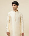 alt message - Manyavar Men Cream White Jaal Patterned Kurta Set image number 0