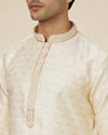 alt message - Manyavar Men Cream White Jaal Patterned Kurta Set image number 1