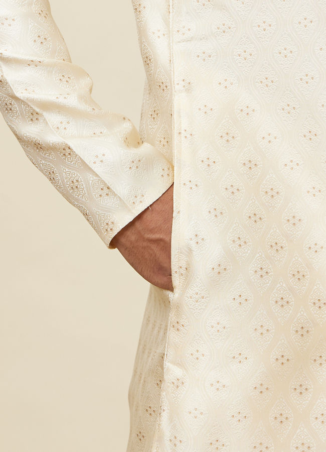 Manyavar Men Cream White Jaal Patterned Kurta Set