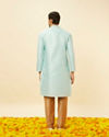 alt message - Manyavar Men Aqua Blue Shankh Patterned Kurta Set image number 5