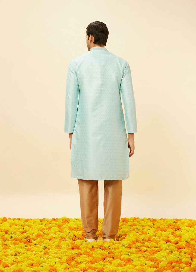 Manyavar Men Aqua Blue Shankh Patterned Kurta Set