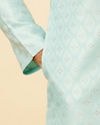 alt message - Manyavar Men Aqua Blue Shankh Patterned Kurta Set image number 3