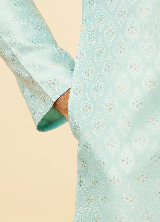 Manyavar Men Aqua Blue Shankh Patterned Kurta Set